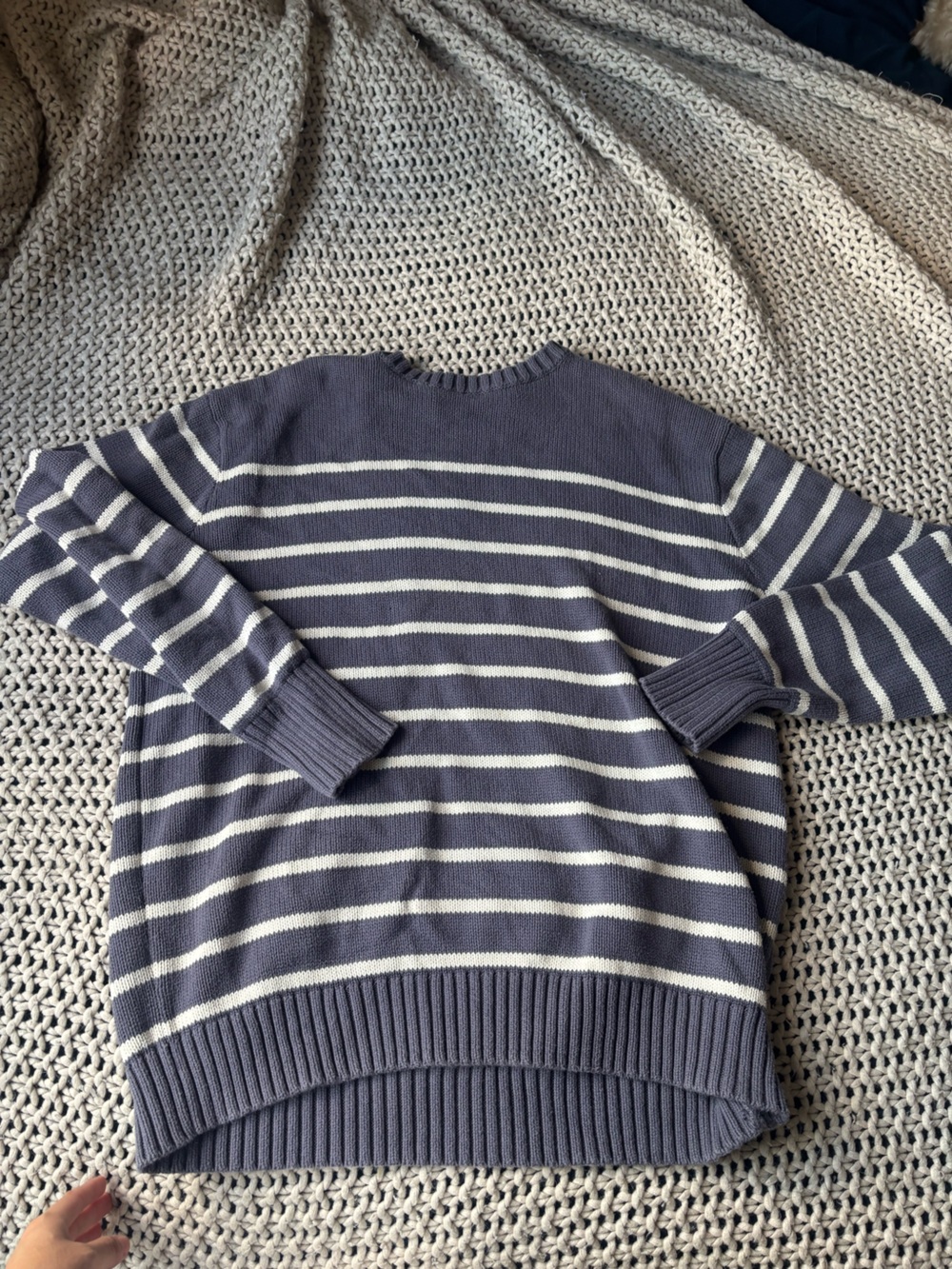 Brandy Melville Navy and White Striped Crewneck Sweater